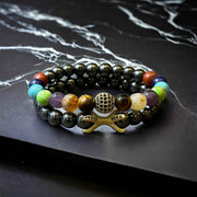 "Class and Charm Combined" 7 Chakra Hematite Healing Charm Bracelet