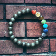 "Stone of Wealth & Health" 7 Chakra Pyrite Bracelet (Certified)