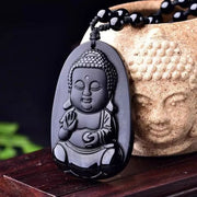 Exclusive Obsidian Cute Baby Buddha Pendant Necklace