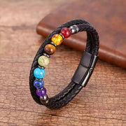 7 Chakra Stone Genuine Leather Bracelet