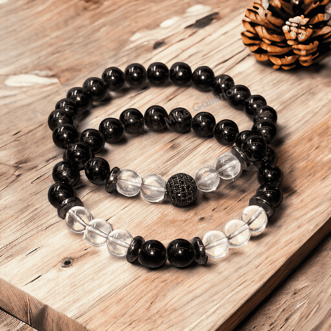 "The Protector Stones" Black Tourmaline and Clear Quartz Bracelet