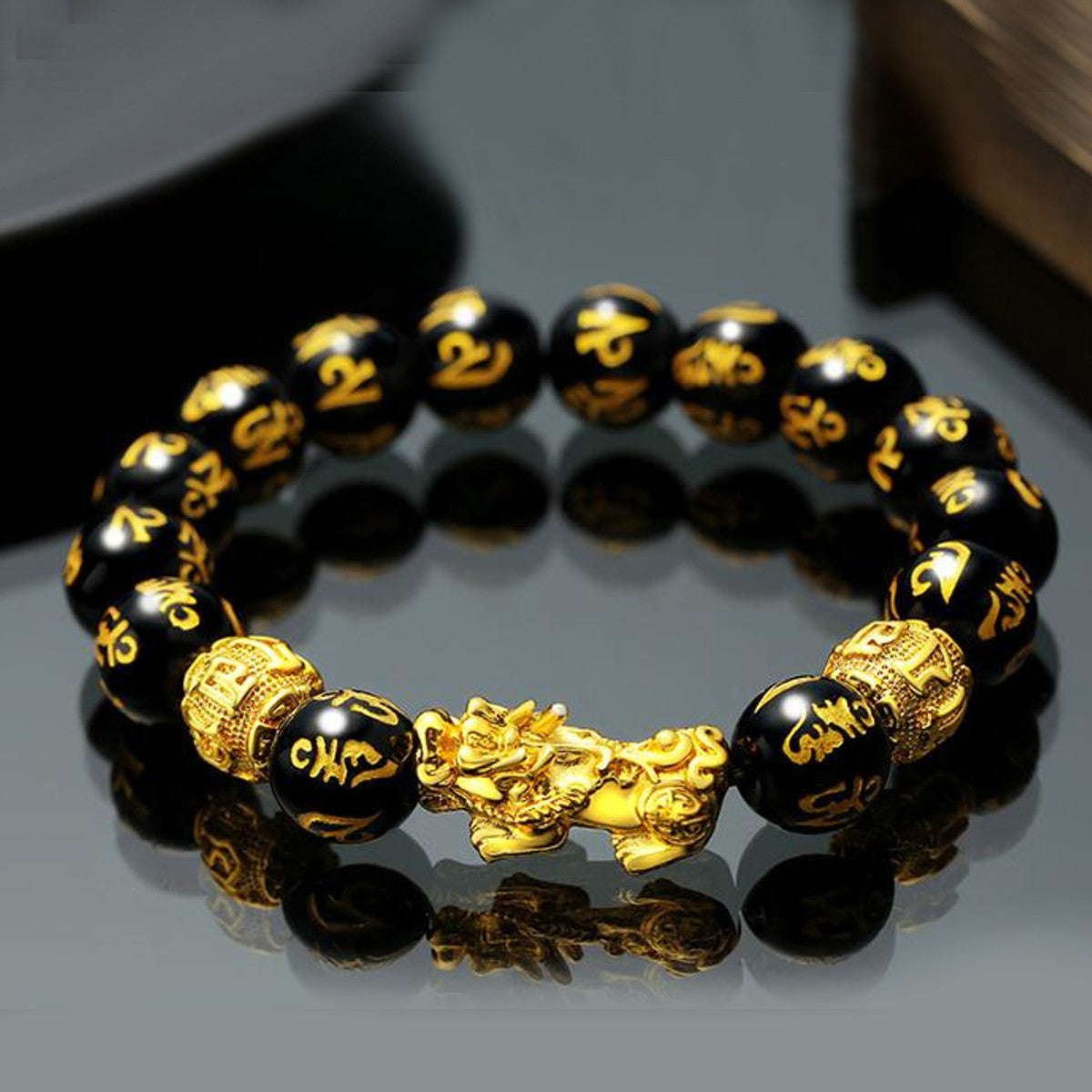 Natural Black Obsidian Gold Plated Double Pixiu Wealth Bracelet  Mine  Galleria