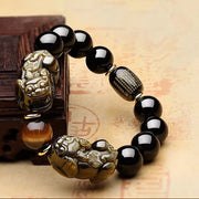 Natural Gold Obsidian Double Pixiu Bracelet