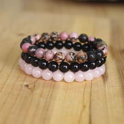 Natural Rose Quartz, Rhodonite & Black Onyx Comforting Energies Bracelets