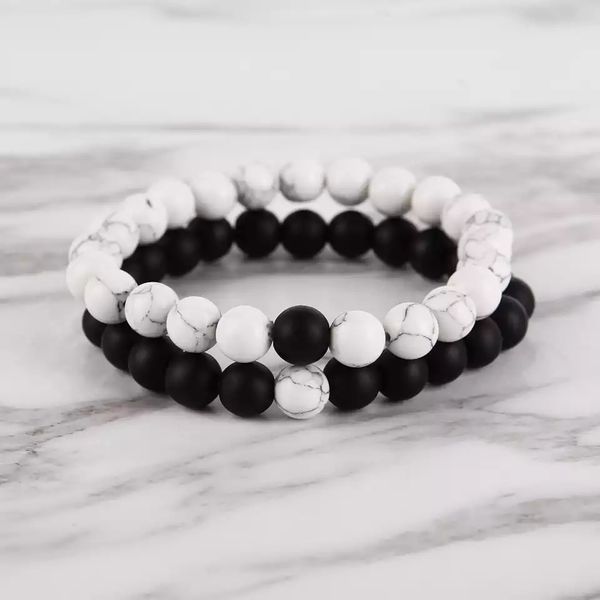 Black & White Howlite Long Distance Couple Bracelets, For Gifting, Size: 8  mm at Rs 210/piece in Khambhat