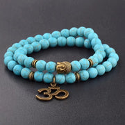 "Embrace Peace and Spirituality" Blue Turquoise Om Buddha Bracelet